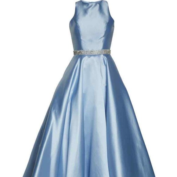 MAC DUGGAL 55237H JEWELED WAIST SATIN TWULL POWDER BLUE EVENING GOWN sz 6 - Picture 11 of 11